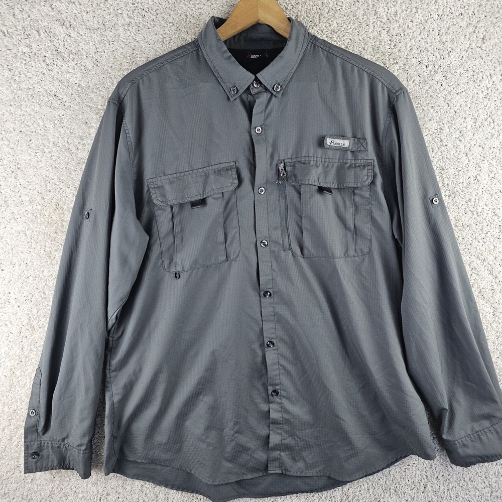 Pudolla Performance Mesh Vented Button Up Shirt Sz Large Outdoor Fishing Hiking